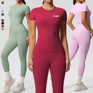 Conjunto Deportivo Casual para Mujer de 2 Piezas Ropa de Descanso para Yoga Top de Manga Corta y Leggings de Cintura Alta Elástica para Gimnasio y Deportes - Product Image 1