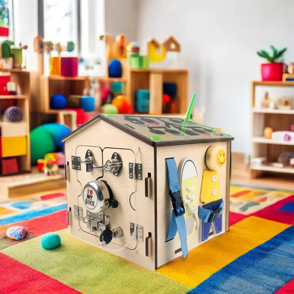 Mainan edukasi dini anak-anak, teka-teki pencerahan rumah kecil kayu rumah sibuk menyenangkan