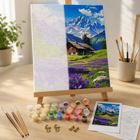 Kit Lukisan DIY Pemandangan Gunung Alpen Kustom untuk Dewasa, Lukisan Kanvas Bunga Lavender