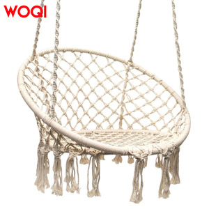 Silla Colgante Redonda para Exteriores Woqi, Hamaca de Cuerda Estilo Bohemio, Blanca, Carga Máxima 120 kg, Columpio para Patio, Muebles de Jardín - Product Image 2