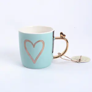最佳情侣妈妈礼物情人节促销用品手工金柄创意咖啡杯套装陶瓷