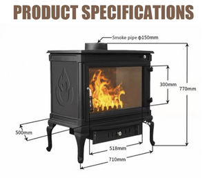 Stufa a Legna in Ghisa Anticata <span class=keywords><strong>di</strong></span> Alta Qualità con Fiamma Reale per Riscaldamento Domestico - Product Image 6