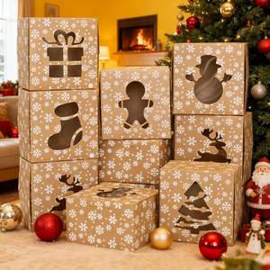 กล่องขนมคริสต์มาสแบบมีหน้าต่างลายเกล็ดหิมะ กล่องกระดาษคราฟท์ขนาดใหญ่สำหรับใส่ขนม ของขวัญวันหยุด ขนมเบเกอรี่ และโดนัท - Product Image 2