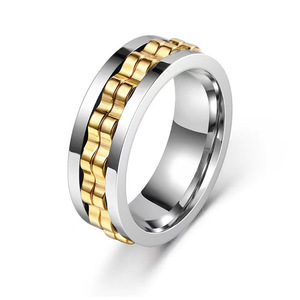 Cincin pasangan baja Titanium pria dan Amerika, perhiasan cincin wanita dekompresi meditasi Yoga pria, gigi berputar mode Eropa dan Amerika