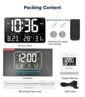 Reloj digital LED inteligente de 13,1 pulgadas con pantalla de temperatura/humedad, control remoto y montaje dual: Brillo automático y modos de alarma múltiple