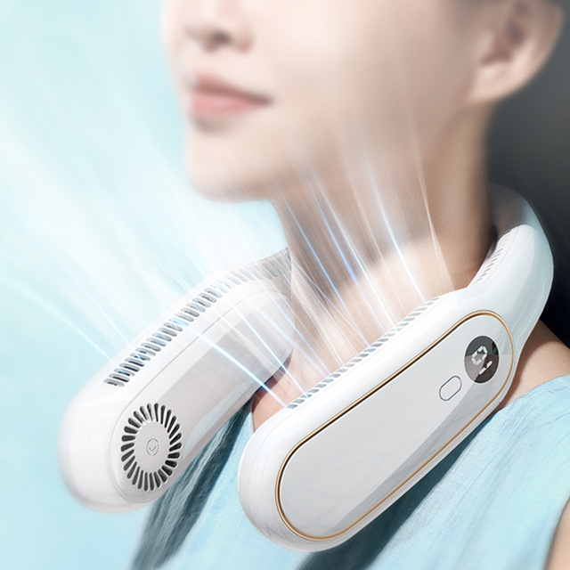New Trending Summer USB Portable Light Weight Neck Fan Personal Air Cooler Cooling Rechargeable Small Mini Car Use Brushless