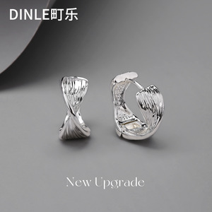 Dinle <b>Silver</b> <b>Stud</b> Earrings Geometric Twisted Design Lightweight 2.3g For Women - Product Image 5