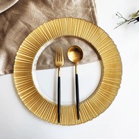 Assiettes de présentation et plats en verre plaqué or de 13 pouces pour fêtes et mariages