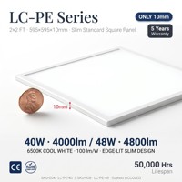 Lampu Panel LED Ultra Tipis 10mm Grosir 48W 1x4FT 295x1195mm 4800lm 5CCT IP20 Sudut Sinar 112 Ra>80 CRI Garansi 5 Tahun