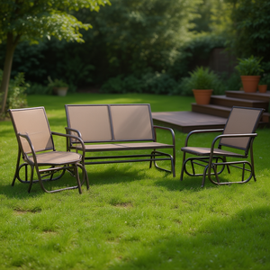 Set Lounge da Giardino in Textilene Marrone e Acciaio, 3 Pezzi, Arredamento da Esterno dal Design Contemporaneo, Resistente alle Intemperie - Product Image 2