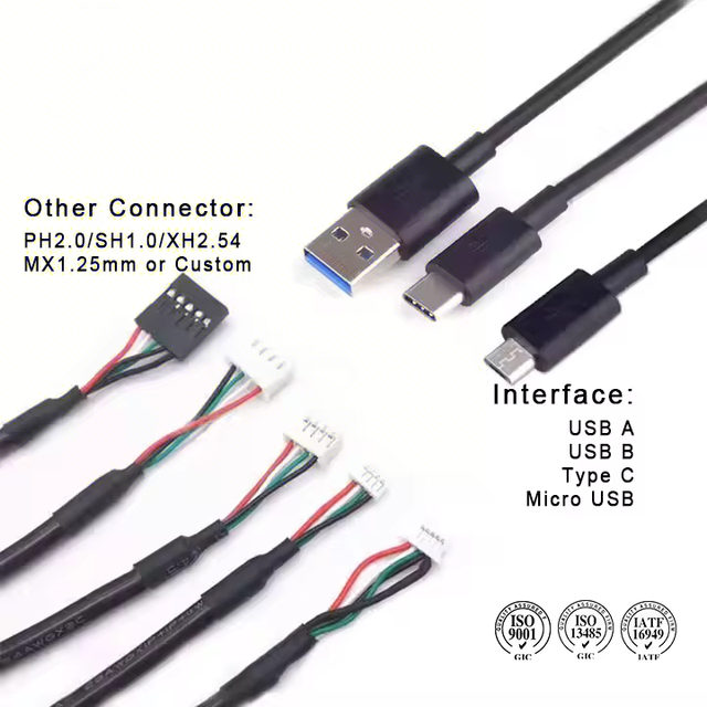 Custom USB A/Type-C/Micro USB to JST Cable with 4P 5P JST Connector PVC Insulated for Computer Applications