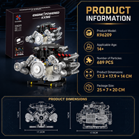 Ensemble de blocs de construction de moteur de supercar, jouet de montage, modèle avec lumière, kit de construction STEM en plastique ABS, ornement pour enfant