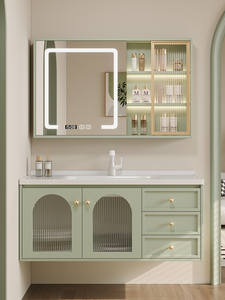 Middle ancient style bathroom cabinet with black solid wood sink and intelligent <b>mirror</b> cabinet storage integrated - Product Image 2