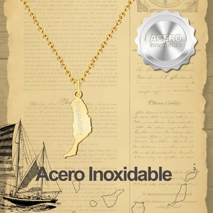 Collier religieux en acier inoxydable couleur or avec chaîne à maillons et pendentif élégant en forme de carte de Fuerteventura, bijoux unisexe - Product Image 3