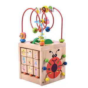 Bambini multifunzionale a quattro lati Bead Beetle Treasure Box Beaded calcolo Rack giocattolo educativo in legno per bambini