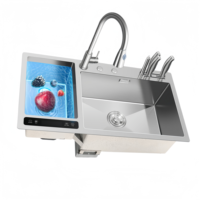 Évier de cuisine avec broyeur à déchets, vente chaude, commande tactile intelligente, multifonctionnel, acier inoxydable noir, évier de cuisine domestique