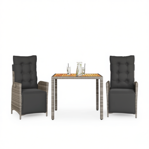 Set da Pranzo da Giardino in Rattan Grigio Scuro per 2 Persone, Resistente alle Intemperie, Arredamento da Esterno in Stile Contemporaneo - Product Image 1