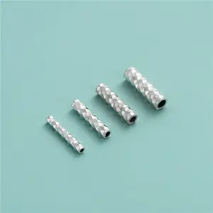 Popular Hammered Beads 925 Sterling Silver Thin Long Tubule Charm Beads For Jewelry Making Accessories