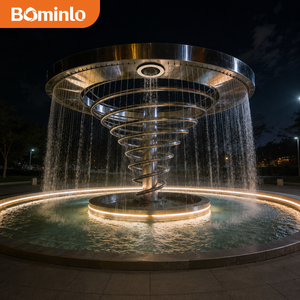 Fontaine d'eau moderne en acier inoxydable poli, décoration extérieure géométrique avec éclairage LED, sculpture en acier inoxydable - Product Image 2