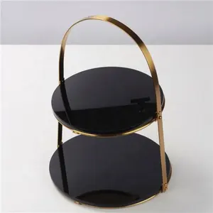 Black Luxury 2 Layer Dessert Tray Round Modern Trays Tea Party Wedding Holiday Display Fruit Cake Stand Service Tray