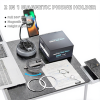 Support magnétique pour téléphone 2-en-1 avec rotation à 360°, hauteur réglable, ventouse puissante N52 pour tableau de bord de voiture, bureau, lit, bureau