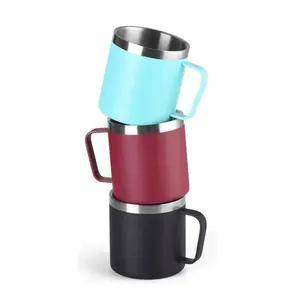 Double Walled Tea And Coffee Camping Travel Cup Thermal Stainless Steel Mug With Handle Water Bottle 14OZ
