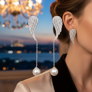 Pendientes de ala de perla chapados en rodio para mujer, aretes de plata de ley turca para mujer, venta al por mayor - Product Image 3
