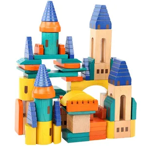 2020最受欢迎的69 pcs城堡颜色绿色儿童桩积木城堡积木木制堆叠积木