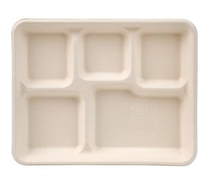 Bandeja Rectangular de Bagazo de 10 Pulgadas con 5 Compartimentos, Desechable y Apta para Alimentos, para Restaurantes, Campamentos y Fiestas, Venta al por Mayor - Product Image 2