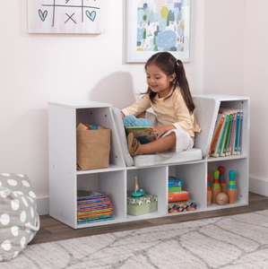 Étagère et banc de lecture 3 cubes pour enfants, en bois écologique blanc, pour salle de jeux et chambre à coucher - Product Image 1