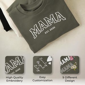 เสื้อสเวตเตอร์แม่แบบส่วนตัว แขนยาวสำหรับผู้หญิง ปักชื่อลูกๆ พร้อมข้อความ Est 2026 ผ้าเจอร์ซีย์นุ่ม ใส่ได้ในฤดูหนาว - Product Image 4