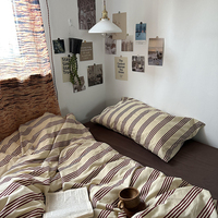 Ensemble de literie en coton lavé ultra doux, respirant, doux pour la peau, rayé rouge, pour la maison et l'hôtel