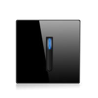 Panel Saklar Kaca Temper Hitam dengan Tombol Piano Berlampu LED Tipe 86 Pemasangan Tersembunyi dengan Soket 5pin 16A