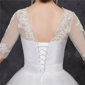 Robe De Mariage מדהים חתונת שמלות כדור שמלת O-צוואר תחרה עם מעיל אפליקציות Mariage הכלה שמלות Casamento
