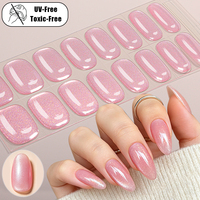 Bandes de gel auto-adhésives brillantes holographiques rose aurore pour manucure à domicile, sans UV, pour salon