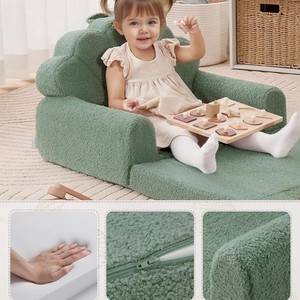 Sofá infantil de felpa suave personalizado al por mayor, cojín de respaldo con diseño minimalista para niños pequeños, sofá de tela plegable 2 en 1 para bebés. - Product Image 4