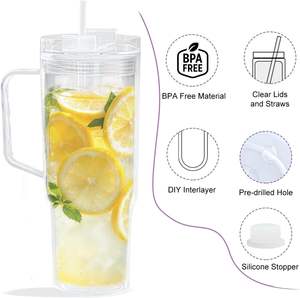 <strong>Wholesale</strong> Bulk Plastic Can Mugs 40oz Leakproof clear Double Wall Acrylic <strong>Snow</strong> <strong>Globe</strong> Tumblers with Handle for Beverages Juice - Product Image 2