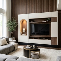 Mueble de TV de Pared con Chapa de Madera de Lujo Clásico, Resistente al Agua y al Desgaste, para Televisores de 65+ Pulgadas, para Sala de Estar o Dormitorio