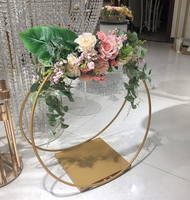 Or français - Support à gâteau géométrique à double anneau en métal de 16 et 24 pouces, vase à fleurs pour la décoration de fête de mariage