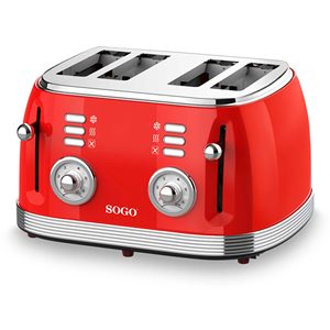 Tostadora SOGO de 4 rebanadas, roja, 1500W, diseño retro para uso en la cocina - Product Image 1