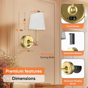 ชุดโคมไฟติดผนังแบบถอดแบตเตอรี่ได้ 2 ชิ้น สีทอง ปรับความสว่างได้ ชาร์จไฟได้ ไร้สาย พร้อมรีโมท สำหรับห้องนอน ห้องนั่งเล่น - Product Image 3