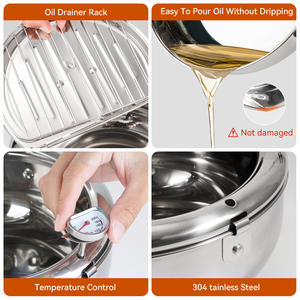 Friteuse en acier inoxydable avec jauge de température, égouttoir à huile, conception anti-goutte, compatible gaz et induction, légère - Product Image 5