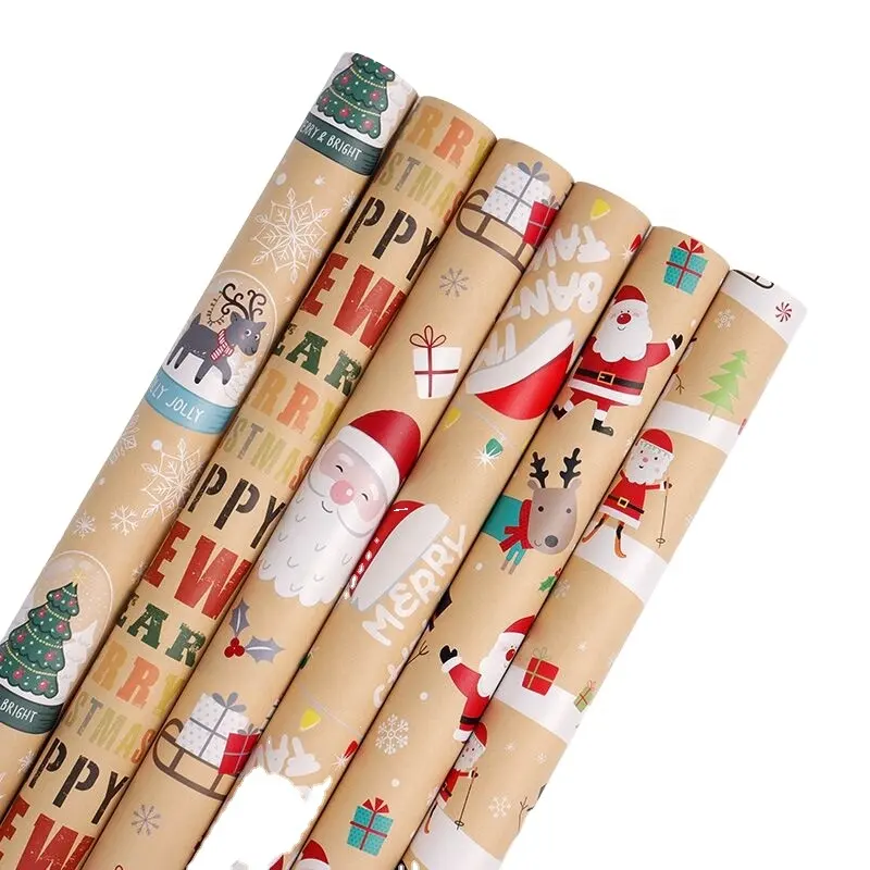 Emballage cadeau de Noël papier d'emballage kraft brun rouleau de papier d'emballage cadeau pour paquet cadeau de Noël