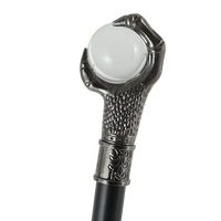 Canne de marche gothique vintage en métal antique avec poignée embossée en forme de griffe de bête tenant une boule orbe blanche, pour seniors
