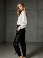 Pantalon de jogging pour homme épais, style gothique foncé, avec nœuds en dentelle et rivets décoratifs, streetwear, bas décontracté pour le quotidien et le hip-hop