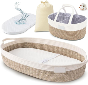 2024 Products Baby Changing <strong>Basket</strong> <strong>Set</strong> Matching Diaper Caddy,Foam Changing Pad &amp;Water Repellent <strong>Cover</strong>,Cotton Rope <strong>Moses</strong> <strong>Baskets</strong> - Product Image 1