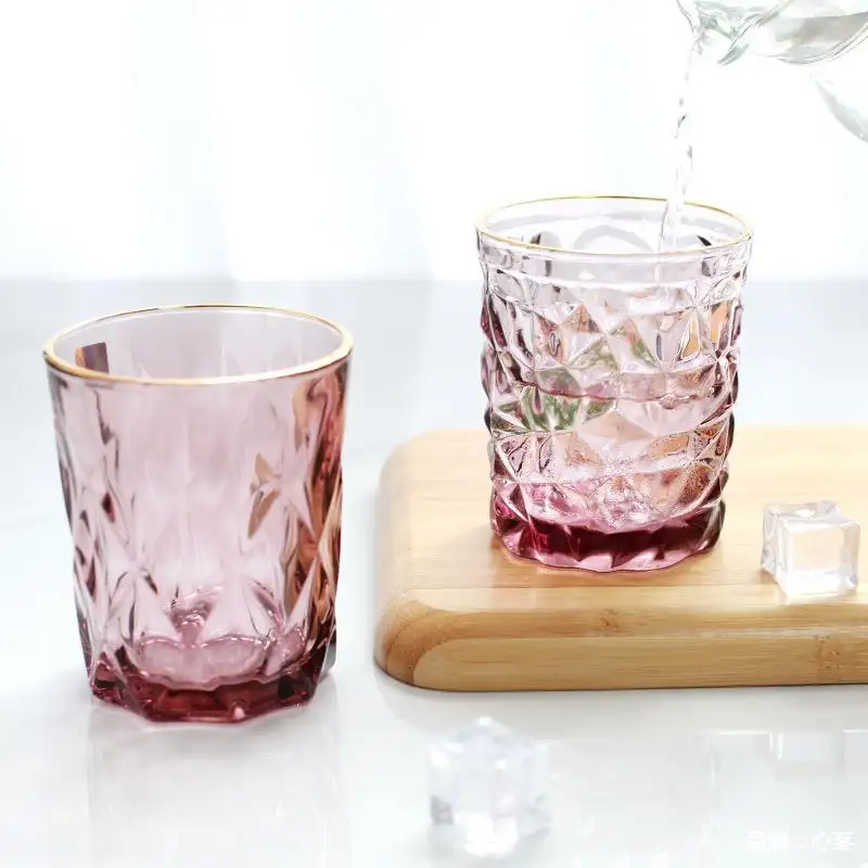 Nouveau produit gobelets tasses bouteilles en verre gobelet à eau or fait à la main jante en or