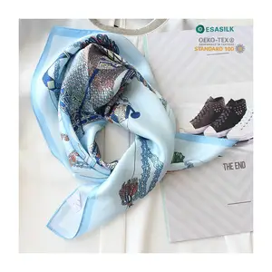 Newest suzhou designed screen printing eco friendly fashion ladies neck silk satin scarf