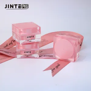 Empty High Quality Double Wall Pink Square Acrylic Nail Polish Cosmetic Jar Pink Plastic Acrylic Jar Pot for UV Gel 5g-50g