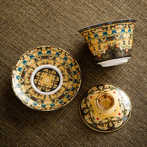 Cloisonn Silver Three Piece Gaiwan Teacup With Lid Porcelain Infuser Dehua Kung Fu <b>Tea</b> <b>Set</b> For Home Use - Product Image 2